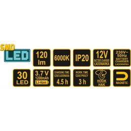 Šviestuvas įkraunamas 120 lm. 30SMD LED VOREL Y-82729