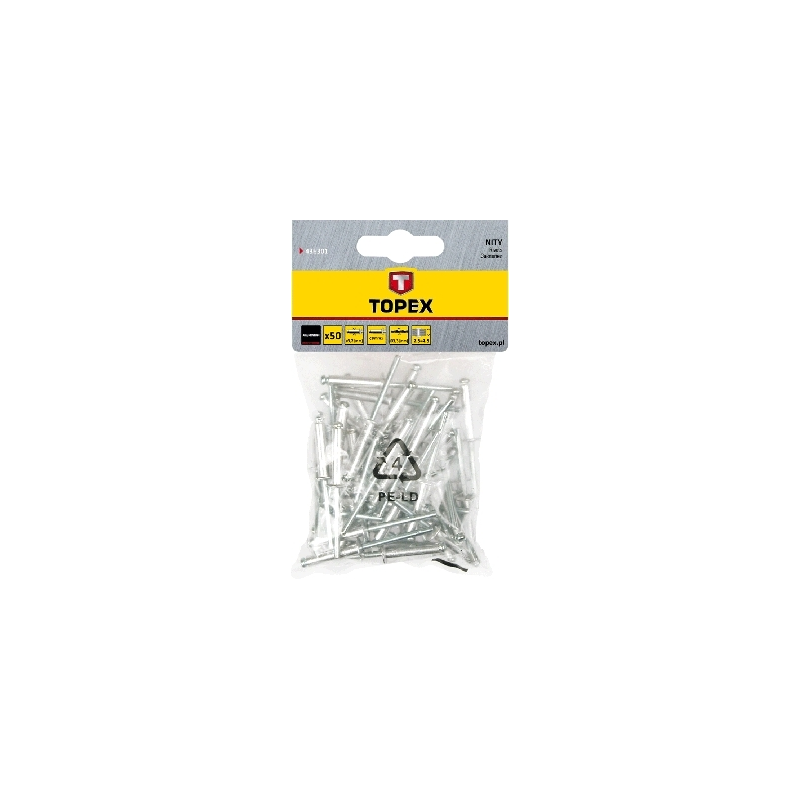 Kniedės 4.8x14.5mm. aliuminės 50vnt. TOPEX 43A504