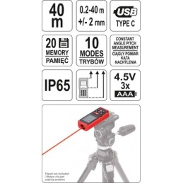 Lazerinis atstumo matuoklis 0,2-40m. YATO YT-7326