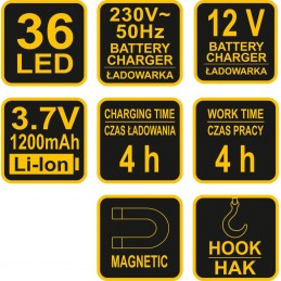 Lempa įkraunama 36LED 12V su pakrovėju VOREL Y-82720