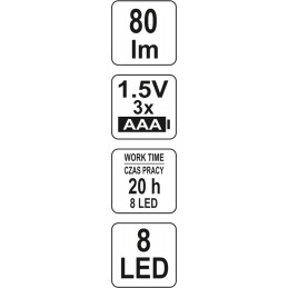 Lempa 8LED 80lm su magnetu YATO YT-08514