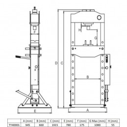 Pneumatinis / hidraulinis presas su manometru 40t TY40001