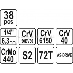 YATO CrV 38 vnt. įrankių rinkinys