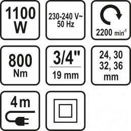 Veržliasukis smūginis elektrinis 1100W. 3/4", 800Nm STHOR Y-57097