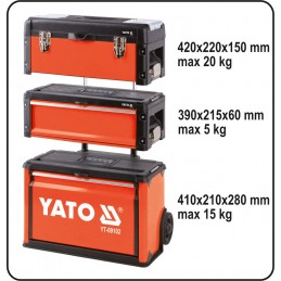 Dėžė įrankiams ant ratuku, 3 dalių, metalinė YATO YT-09102