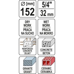 Gręžimo karūna Ø152mm. L-430mm. sausam ir šlapiam gręžimui, antgalis 1 1/4"