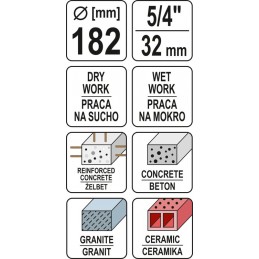 Gręžimo karūna Ø182mm. L-430mm. sausam ir šlapiam gręžimui, antgalis 1 1/4"