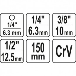 Prailgintu adapterių 1/4"+3/8"+1/2" suktuvui rinkinys 3vnt. YATO YT-04628