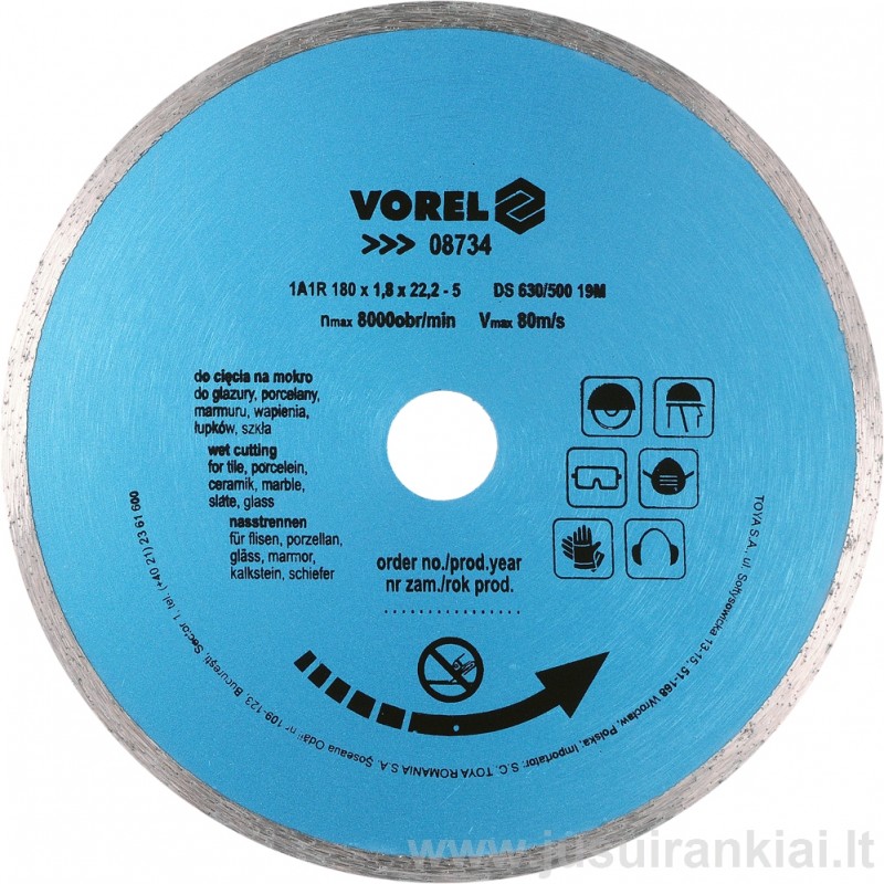 Diskas 180mm. deimantinis šlapiam pjovimui VOREL 08734