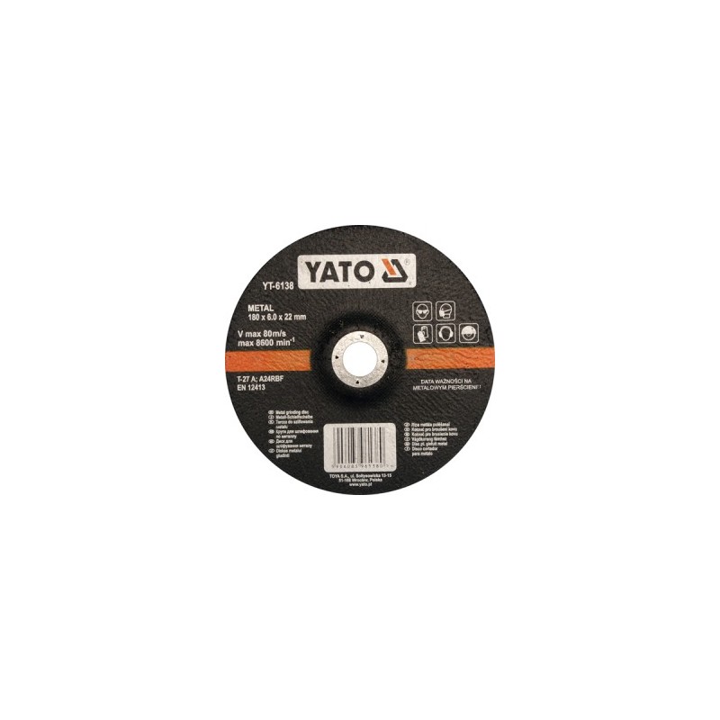Diskas metalo šlifavimui 180x6,8x22mm. YATO YT-6138