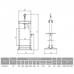 Hidraulinis presas su manometru 20t. TL05003