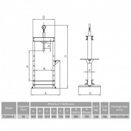 Hidraulinis presas su manometru 30t. TL05004