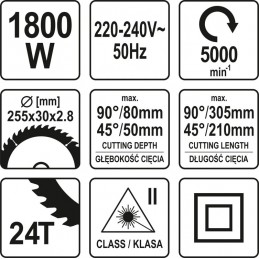 Pjovimo staklės 1800W, Ø255mm. YATO YT-82173