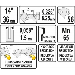 0,325" 1,5mm., 56narelių, 36cm. 14" grandinė pjūklui YATO YT-84940