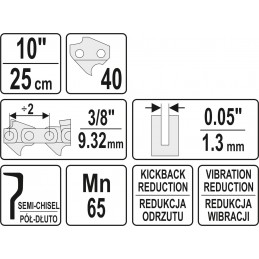 3/8" 1,3mm., 40narelių, 25cm. 10" grandinė pjūklui YATO YT-84948