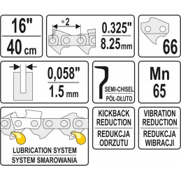 0,325" 1,5mm., 66narelių, 40cm. 16" grandinė pjūklui YATO YT-84942