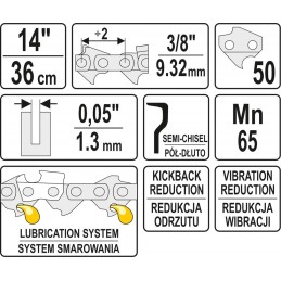 3/8" 1,3mm., 50narelių, 36cm. 14" grandinė pjūklui YATO YT-84950