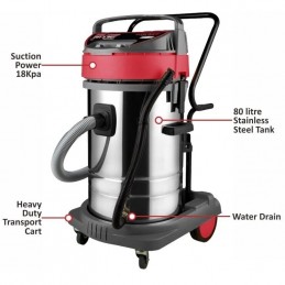 Dulkių siurblys 3kW. 18Kpa. 80l. WORCRAFT