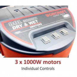 Dulkių siurblys 3kW. 18Kpa. 80l. WORCRAFT