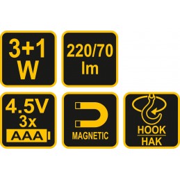 Lempa COB LED 3+1W, 220+70lm su magnetu VOREL Y-82733