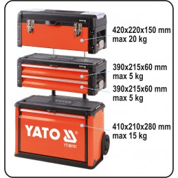 Dėžė įrankiams su ratukais metalinė 3-jų dalių YATO YT-09101