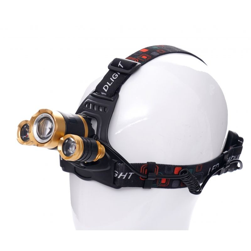 Prožektorius 1xT6LED+2xQ5LED ant galvos, įkraunamas KD1246