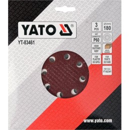 Šlifavimo popierius Ø180mm. 3vnt. apvalus P60 velcro su skylėmis YATO YT-83461