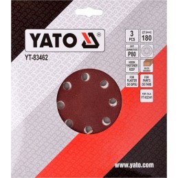 Šlifavimo popierius Ø180mm. 3vnt. apvalus P80 velcro su skylėmis YATO YT-83462