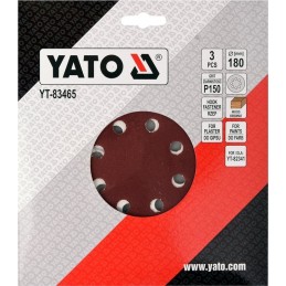 Šlifavimo popierius Ø180mm. 3vnt. apvalus P180 velcro su skylėmis YATO YT-83466