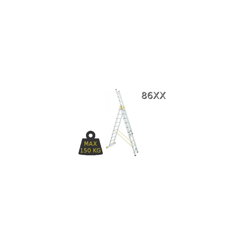 Kopėčios aliuminės, 3X8 pakopų 242-525cm. universalios, dvipusės, ištraukiamos