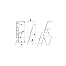Kopėčios aliuminės, 3X8 pakopų 242-525cm. universalios, dvipusės, ištraukiamos