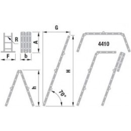 Kopėčios aliumininės, 4x4pakopų 237-468cm. sulankstomos, 4 dalių FORTE