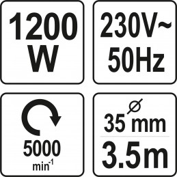 Betono giluminis vibratorius 1200W, su žarna 3m/35mm. YATO YT-82600