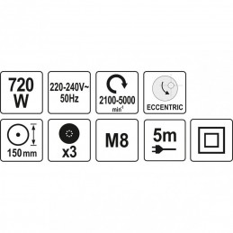 Poliruoklis 720W. 150mm. kampinis YATO YT-82200