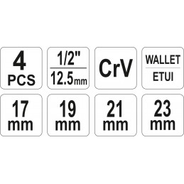 Raktas ratams 1/2" 17/19/21/23mm. galvutės YATO YT-08035