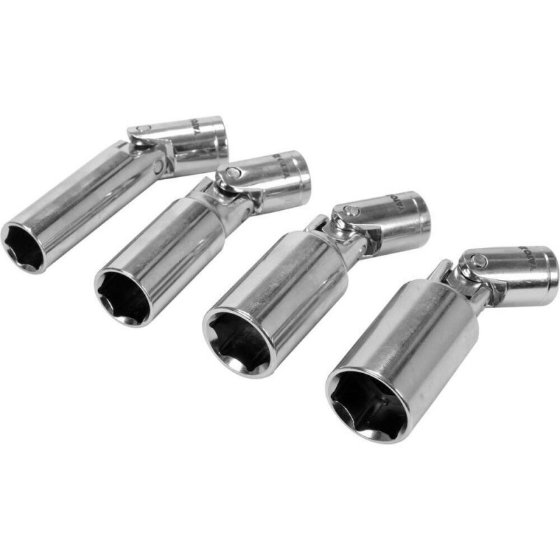 Galvučių žvakėms 14, 16, 18, 21mm. su šarnyru 4vnt. rinkinys 3/8"