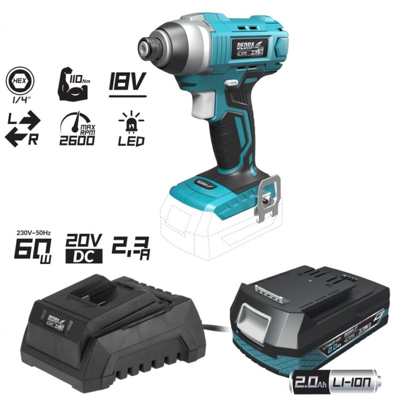 Suktuko smūginio rinkinys 18V/2,0Ah akumuliatorinis SAS+ALL DED7029