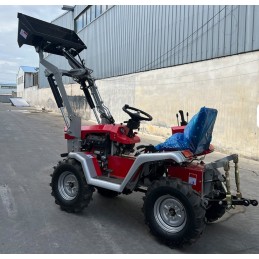 Mini traktorius su frontaliniu krautuvu 4in1 ir dirvos freza